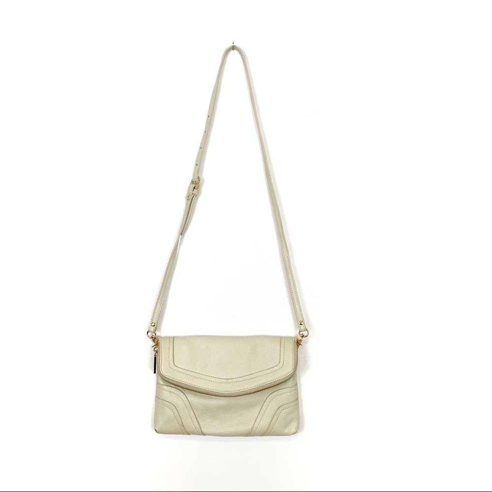 Zenith Handbags | Cream Leather Fold-Over Crossbody Bag